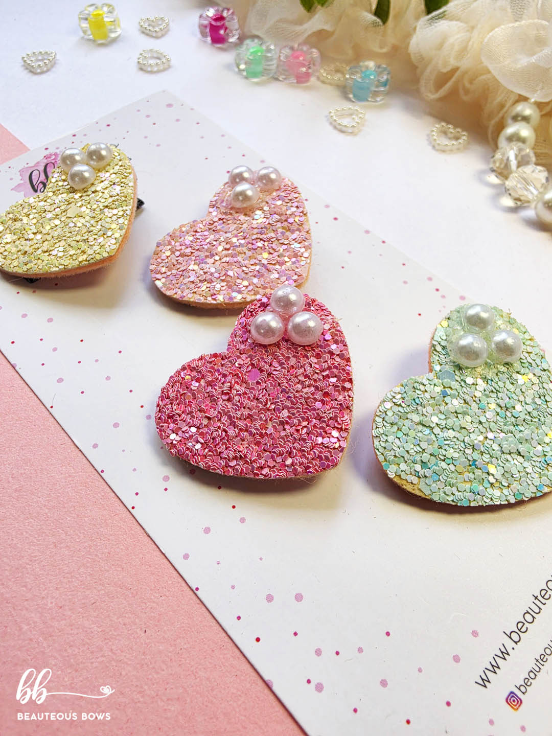 Glitter Hearts Clip Set