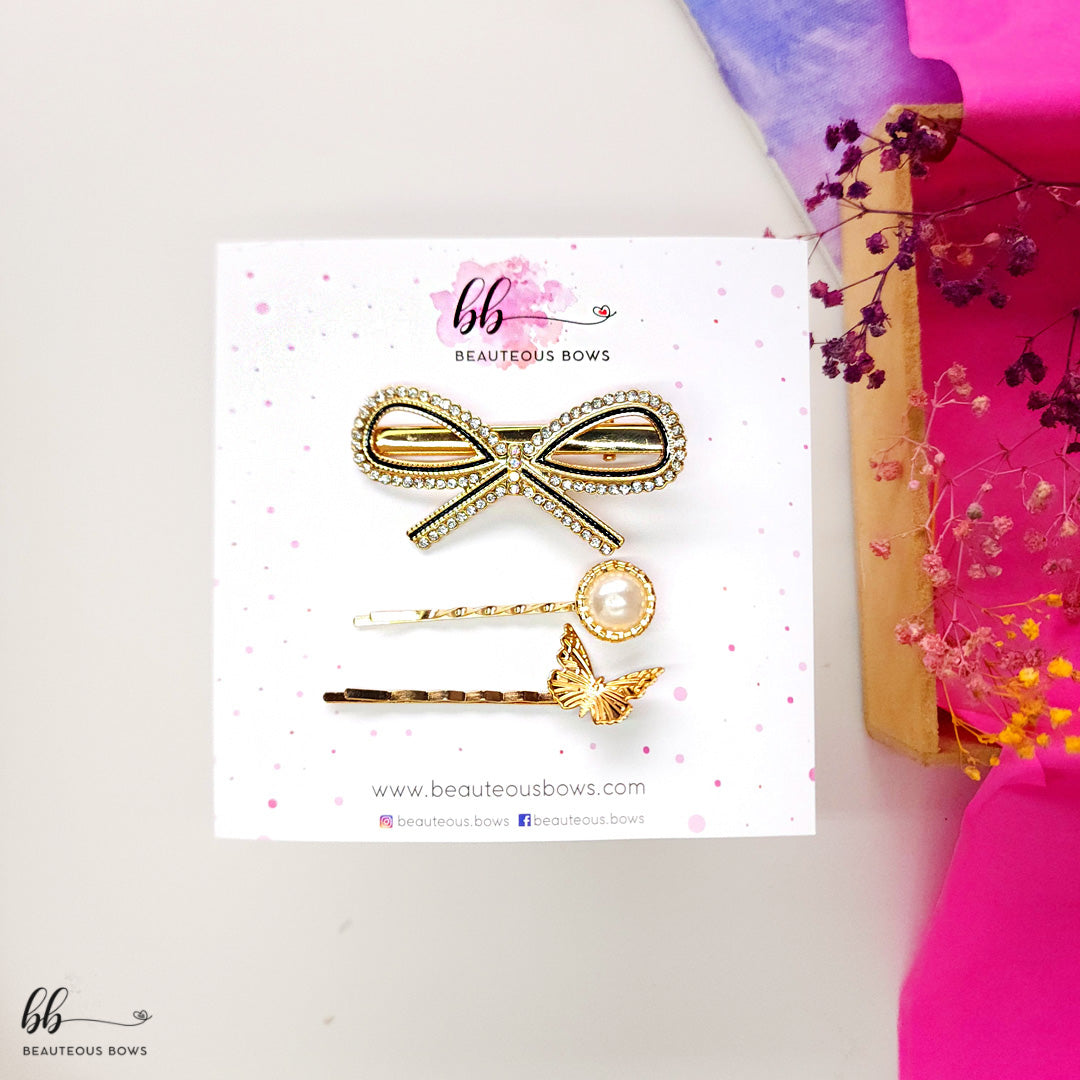 Golden Bow Bob pin set