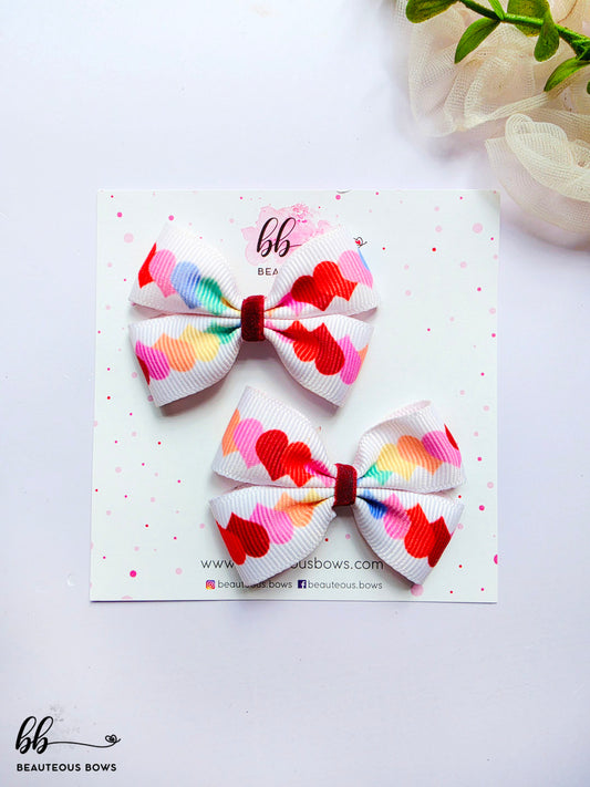 Hearts White Mini Bow set of 2