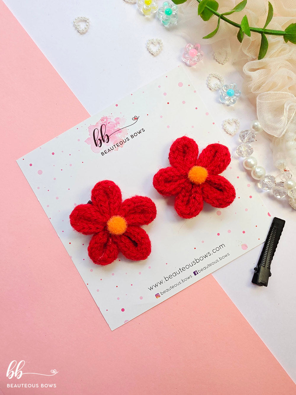 Knit Flower Clip Set
