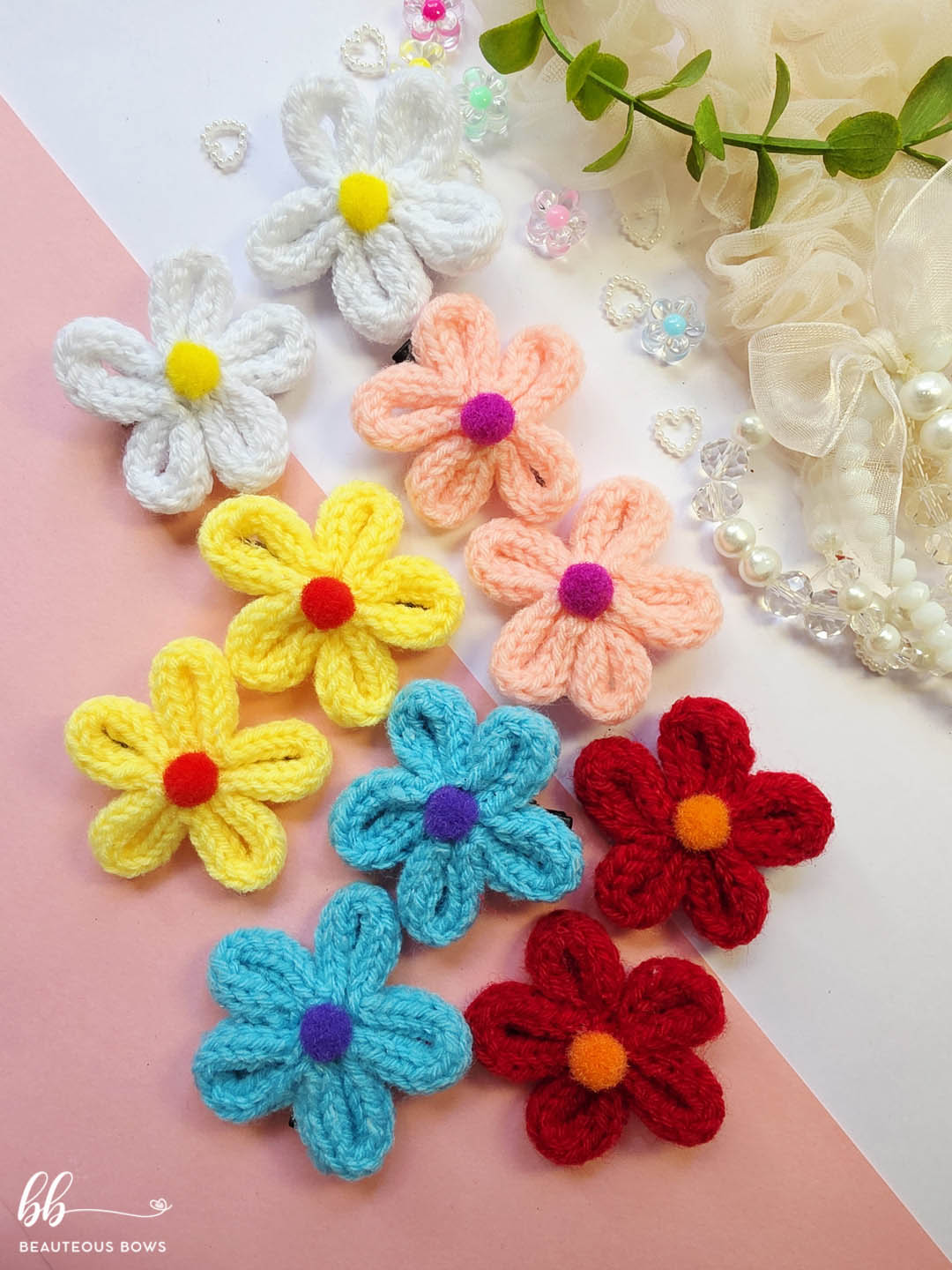 Knit Flower Clip Set