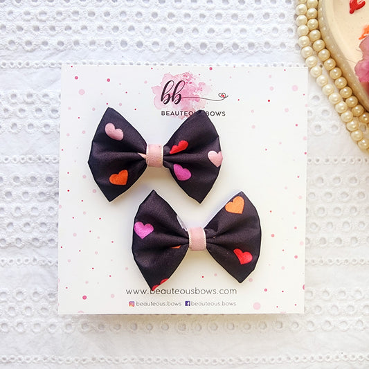 Midnight Hearts Satin mini bow set