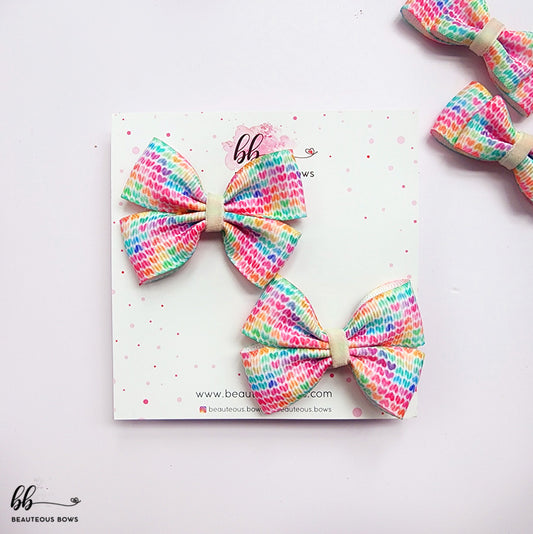Rainbow Hearts Mini Bow set of 2