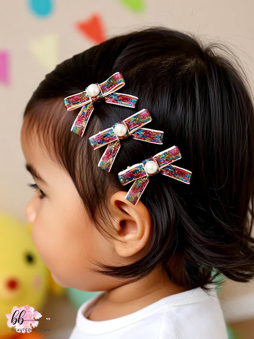 Multicolour Glitter Bow Set