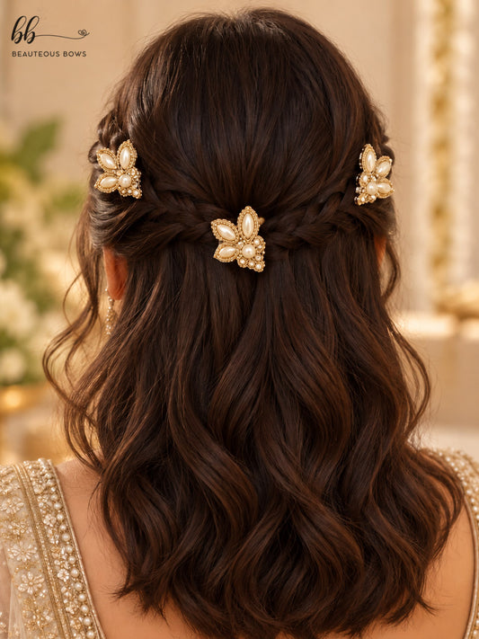 Pearl Flower Ethnic Hair Pins set of 3