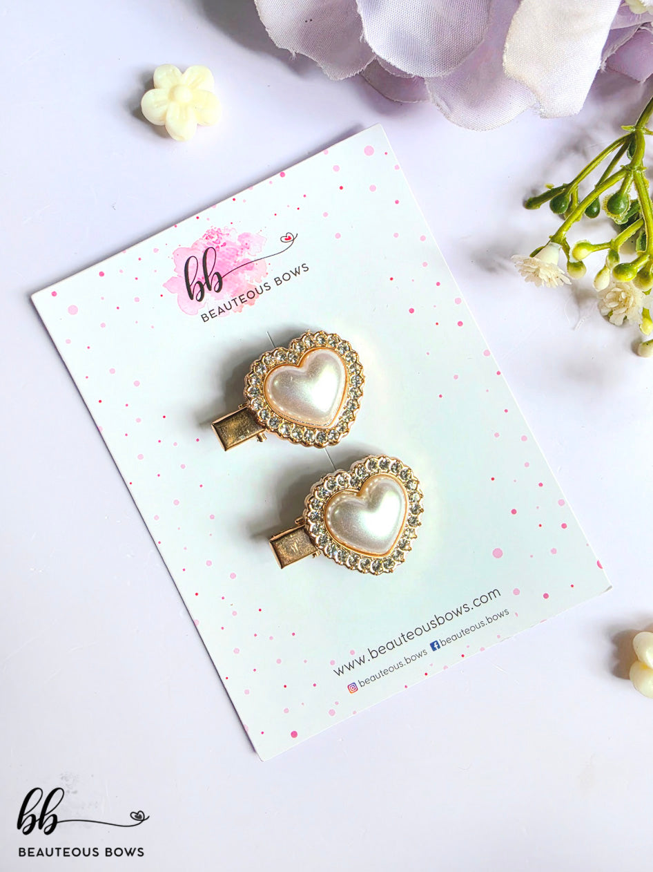 Pearl Heart Clip Set