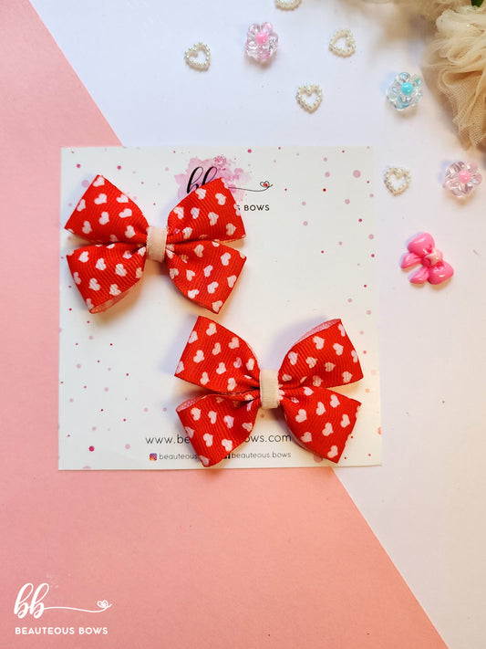 Polka Hearts Mini Bow set of 2