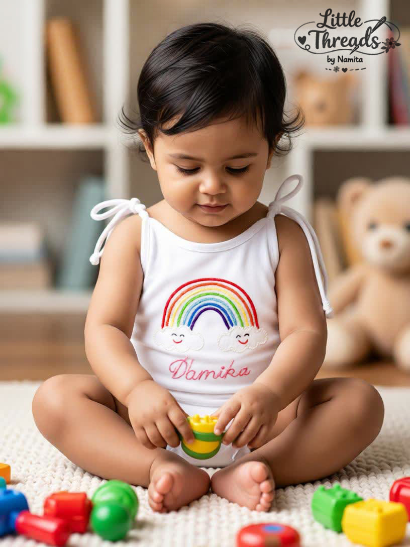 Rainbow Cotton Jhabla with Custom Name