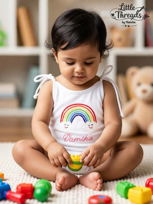 Rainbow Cotton Jhabla with Custom Name