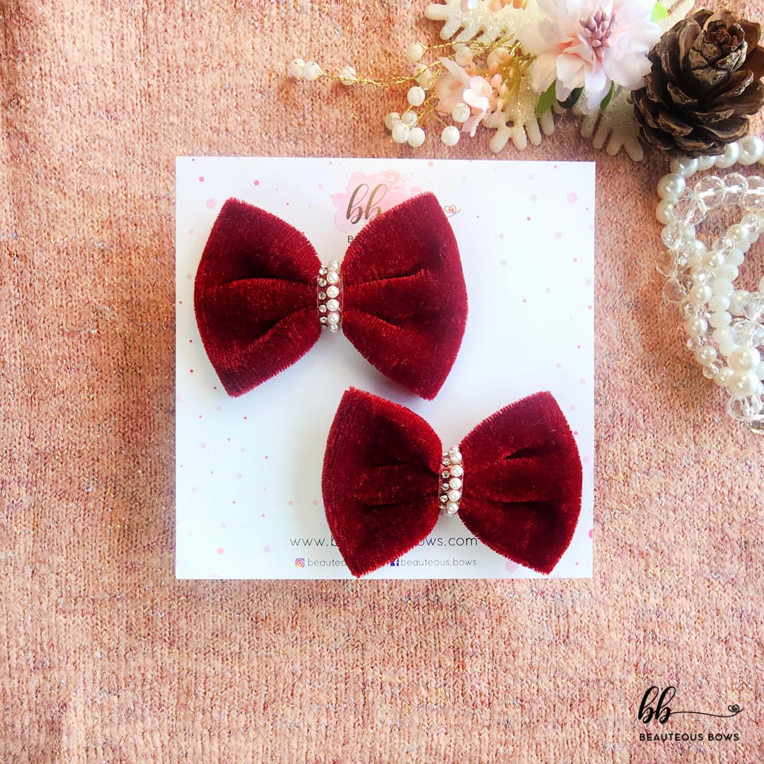 Velvet Maroon Bow Set