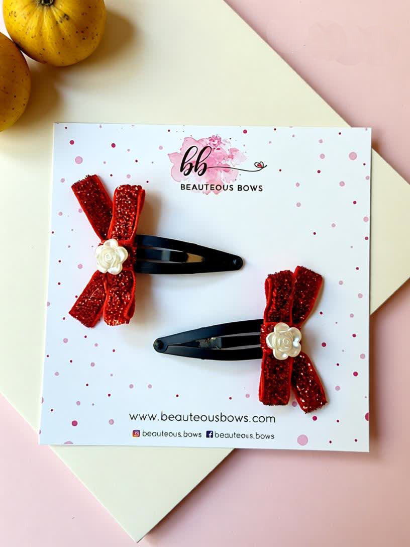 Red Glitter Bow Set
