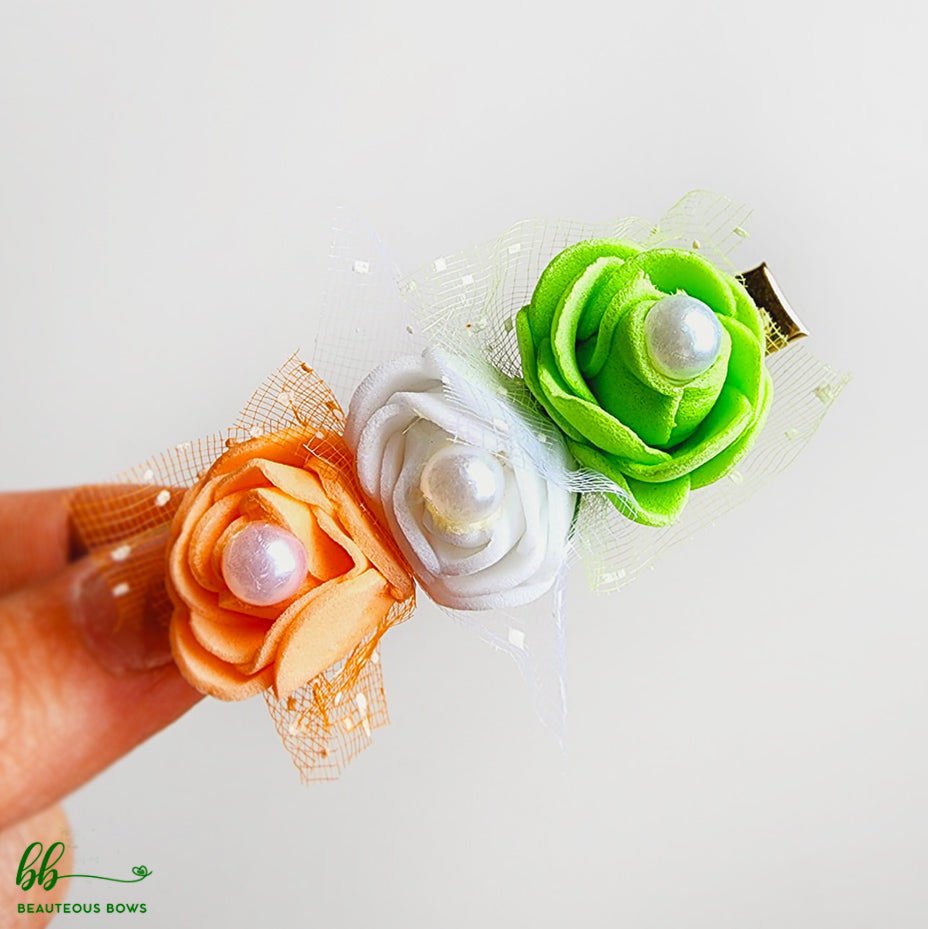 Tri-Colour Rose Clip Set