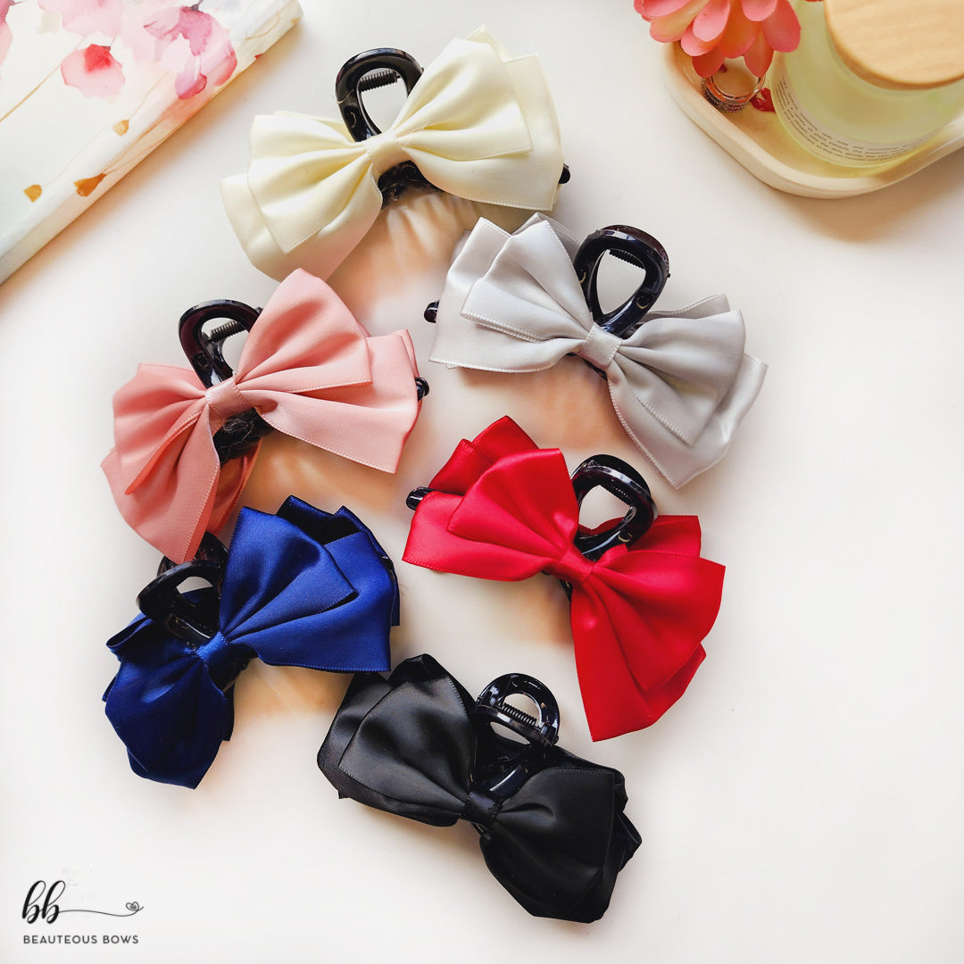 Satin Double Bow Claw Clip