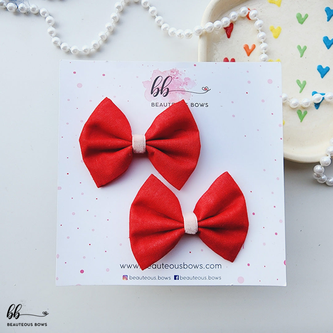 Solid Red Mini Hair Bow Set