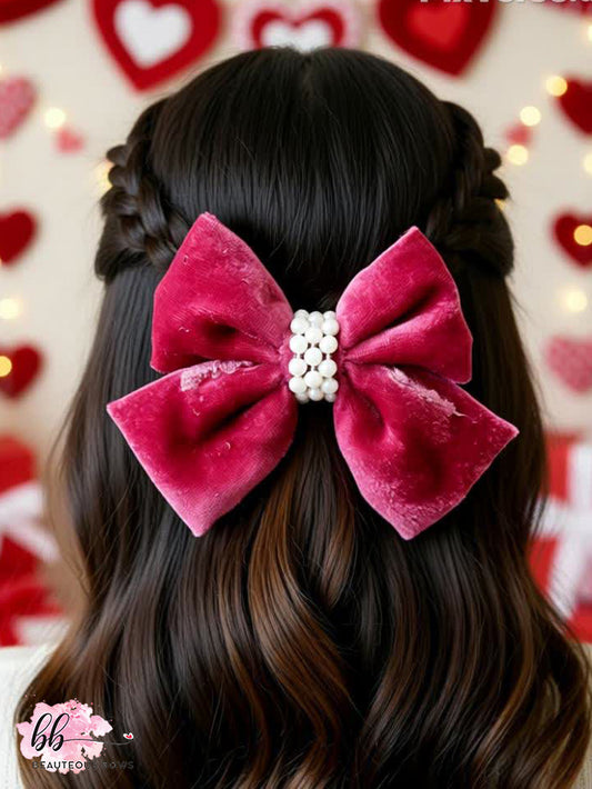 Velvet Rose Pink Pearl Bow