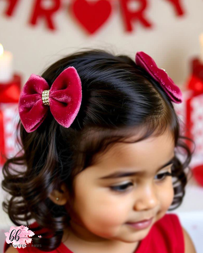 Velvet Rose Pink Bow Set