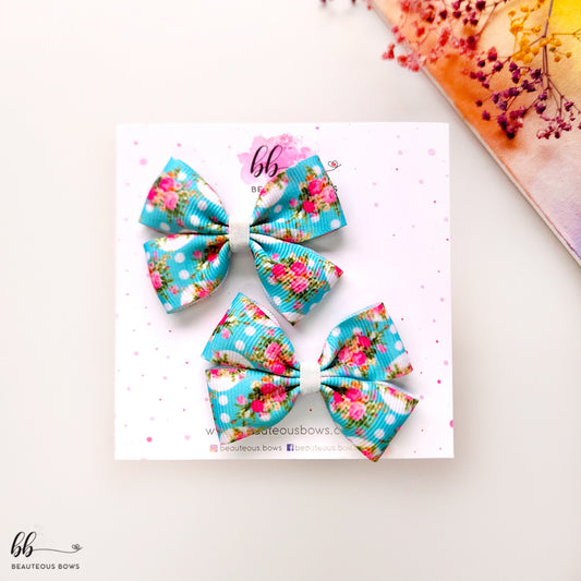 Vintage Florals Blue mini bow set of 2