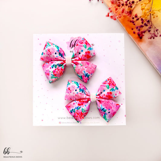 Vintage Florals Pink mini bow set of 2