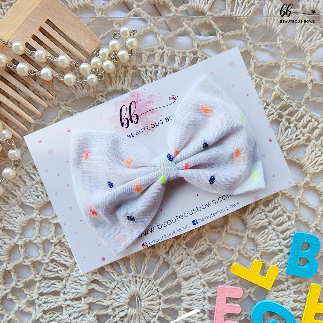 White Dots Printed Hair Bow