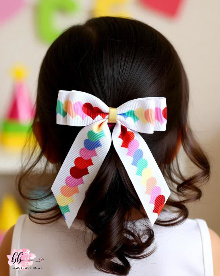 Heart White Pigtail Bow