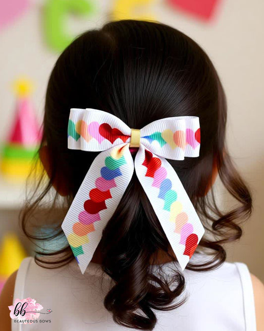 Heart White Pigtail Bow
