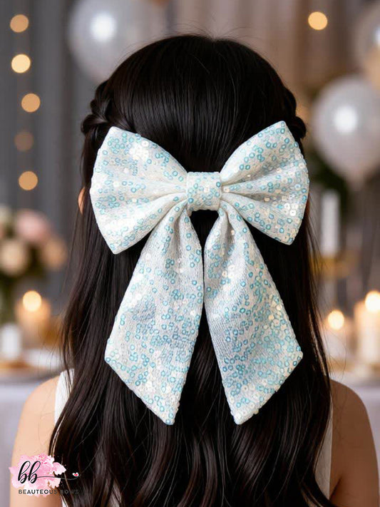 White Sequin Tail Bow