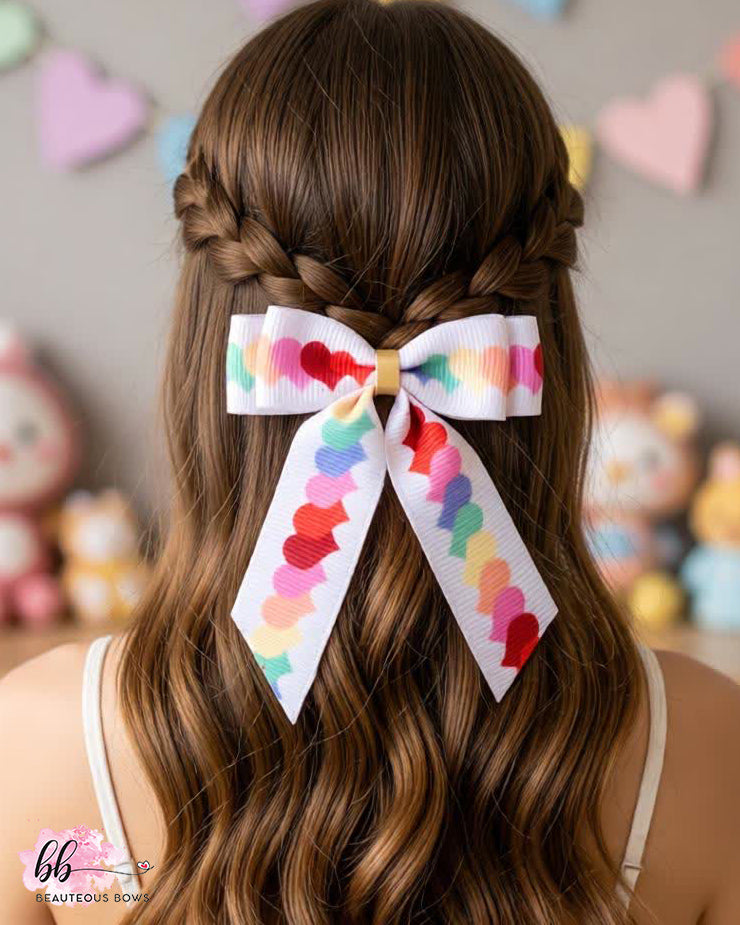 Heart White Pigtail Bow