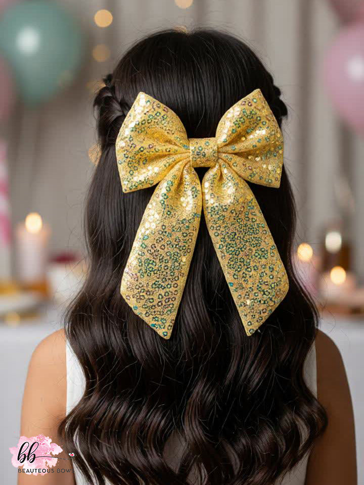 Yellow Sequin Tail Bow