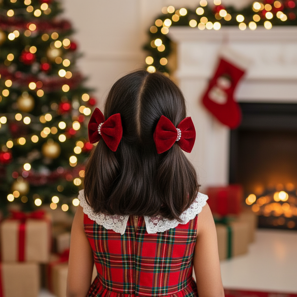 Velvet Maroon Bow Set