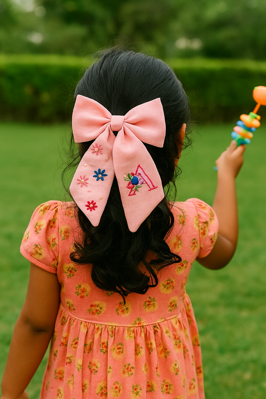 Customised Embroidery Pigtail Bow