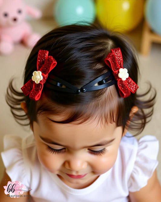 Red Glitter Bow Set