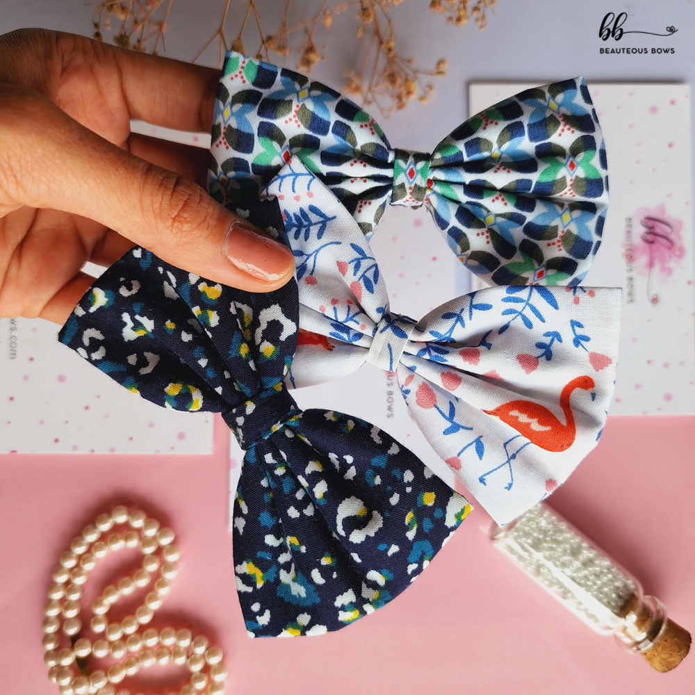 Blue Love Printed Hair Bow Combo