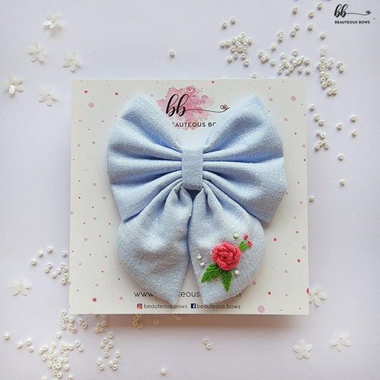 Blue Rosette Pigtail Hair Bow