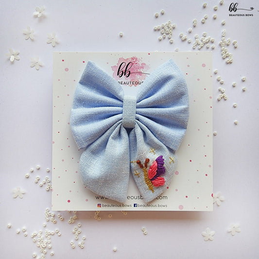 Blue Butterfly Pigtail Hair Bow