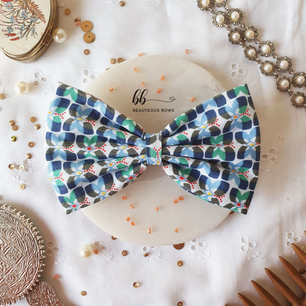 Blue Love Printed Hair Bow Combo