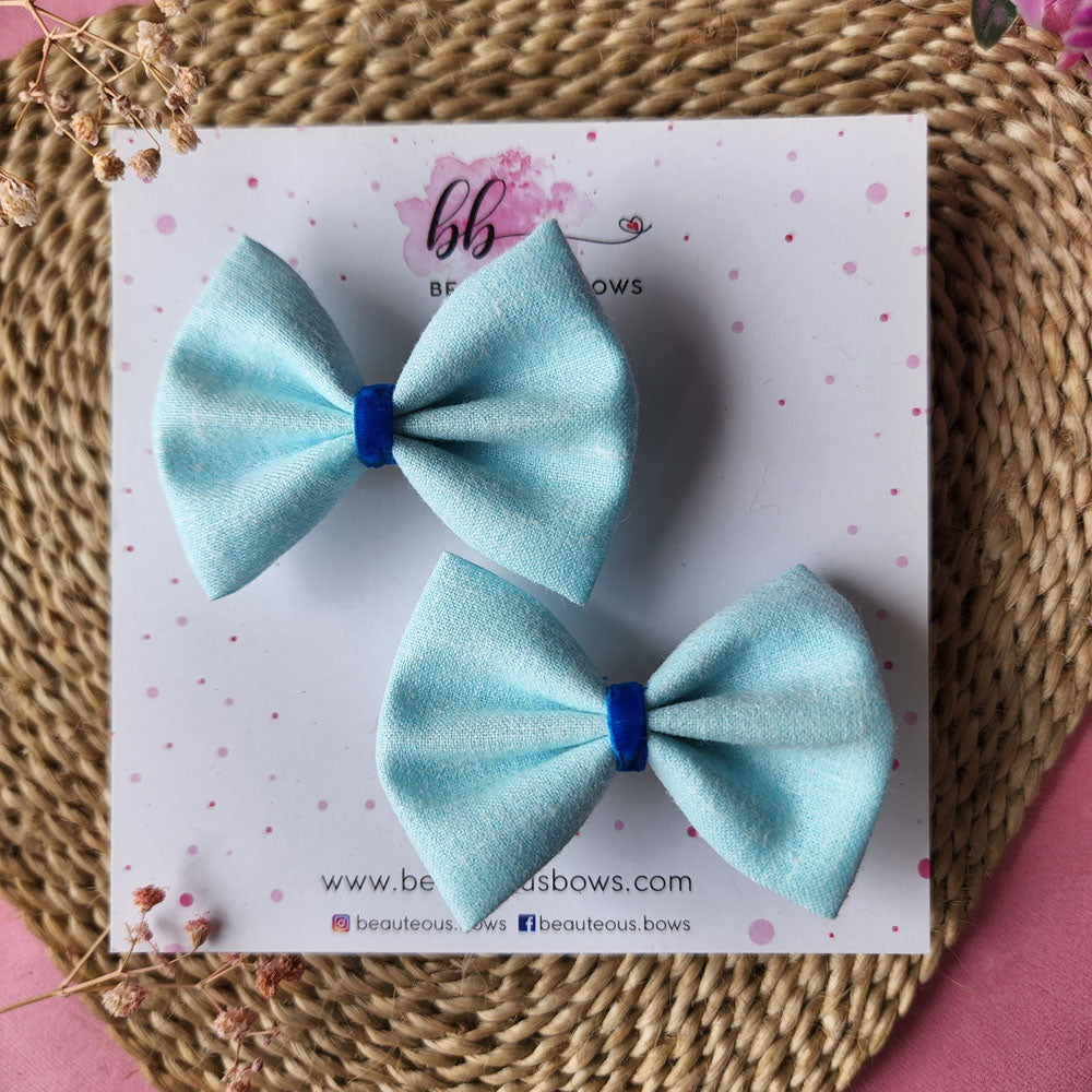 Solid Blue Mini Hair Bow Set