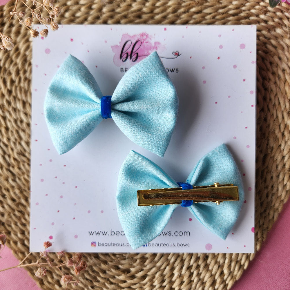 Solid Blue Mini Hair Bow Set